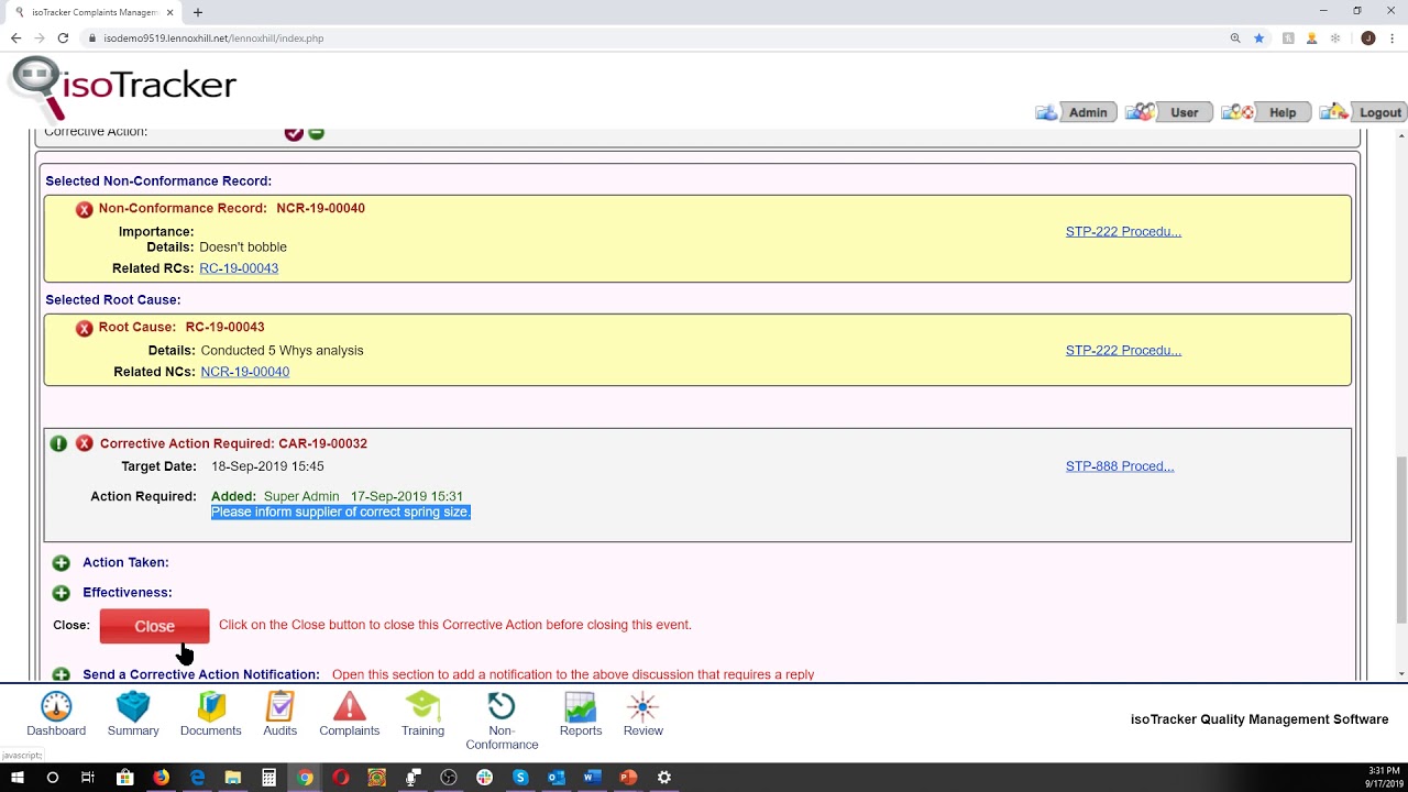 Using the corrective action feature for a complaint - part 1