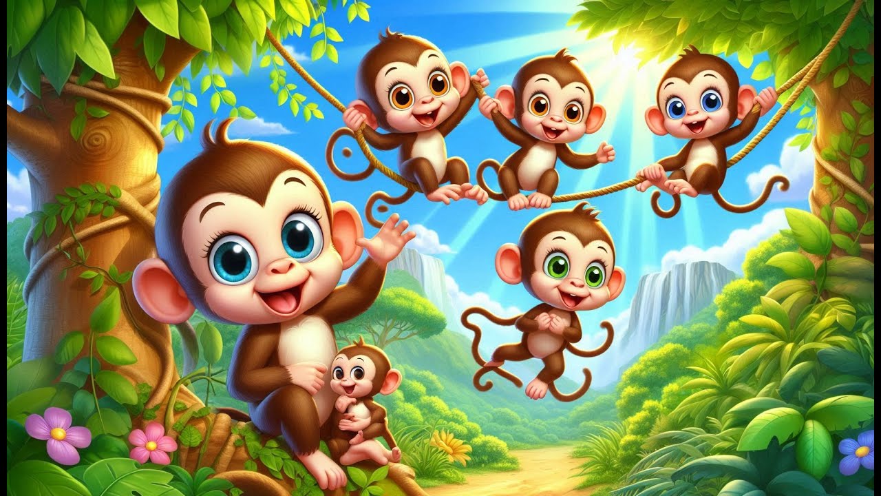 Playful Five Little Monkeys | Fun Jungle Song for Kids | Nursery Rhymes ...
