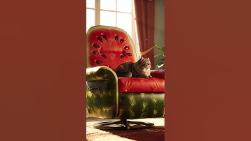 Thumbnail of Meow Meow Song| Cat sitting on watermelon 🍉 chair #shorts #youtubeshorts #cat #meowmoe