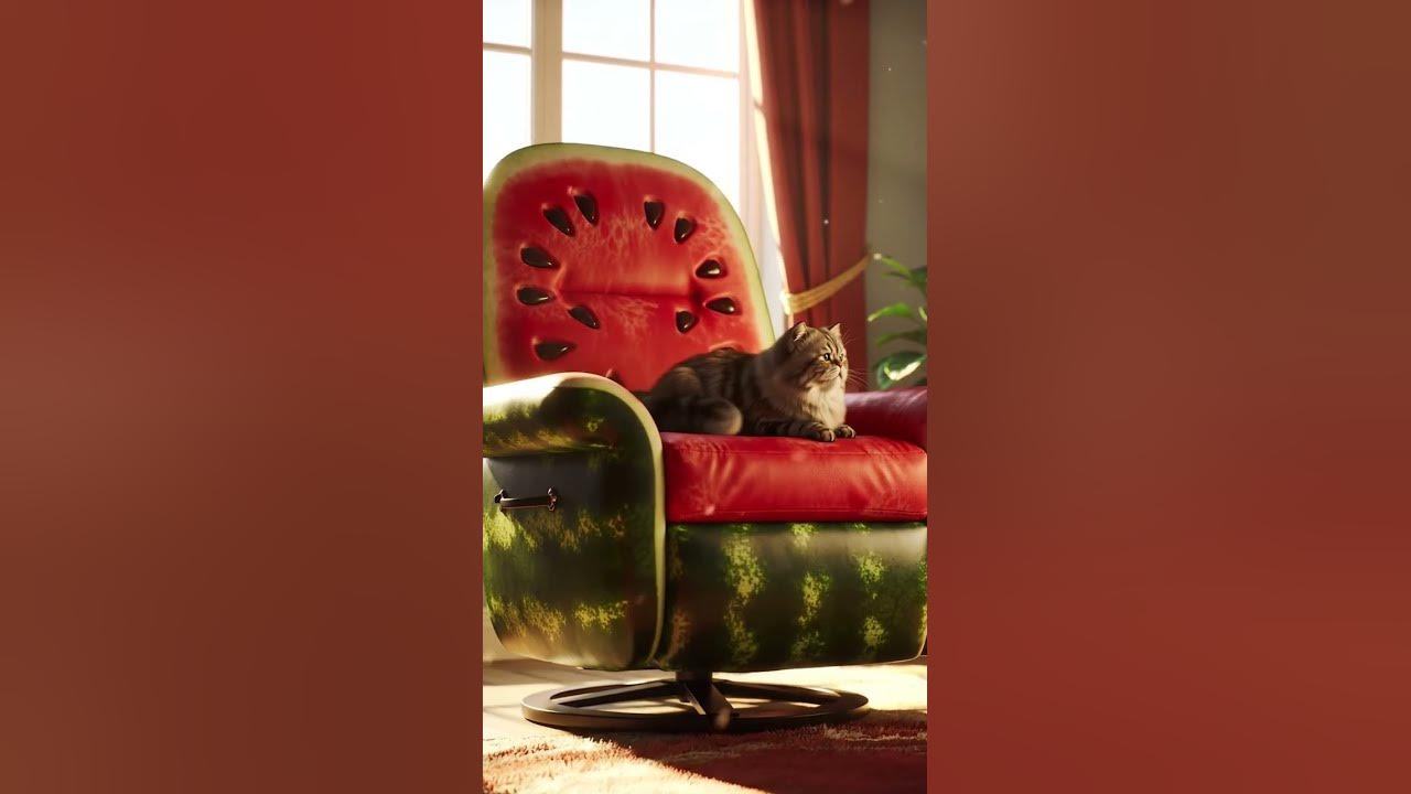 Meow Meow Song| Cat sitting on watermelon 🍉 chair #shorts #youtubeshorts #cat #meowmoe