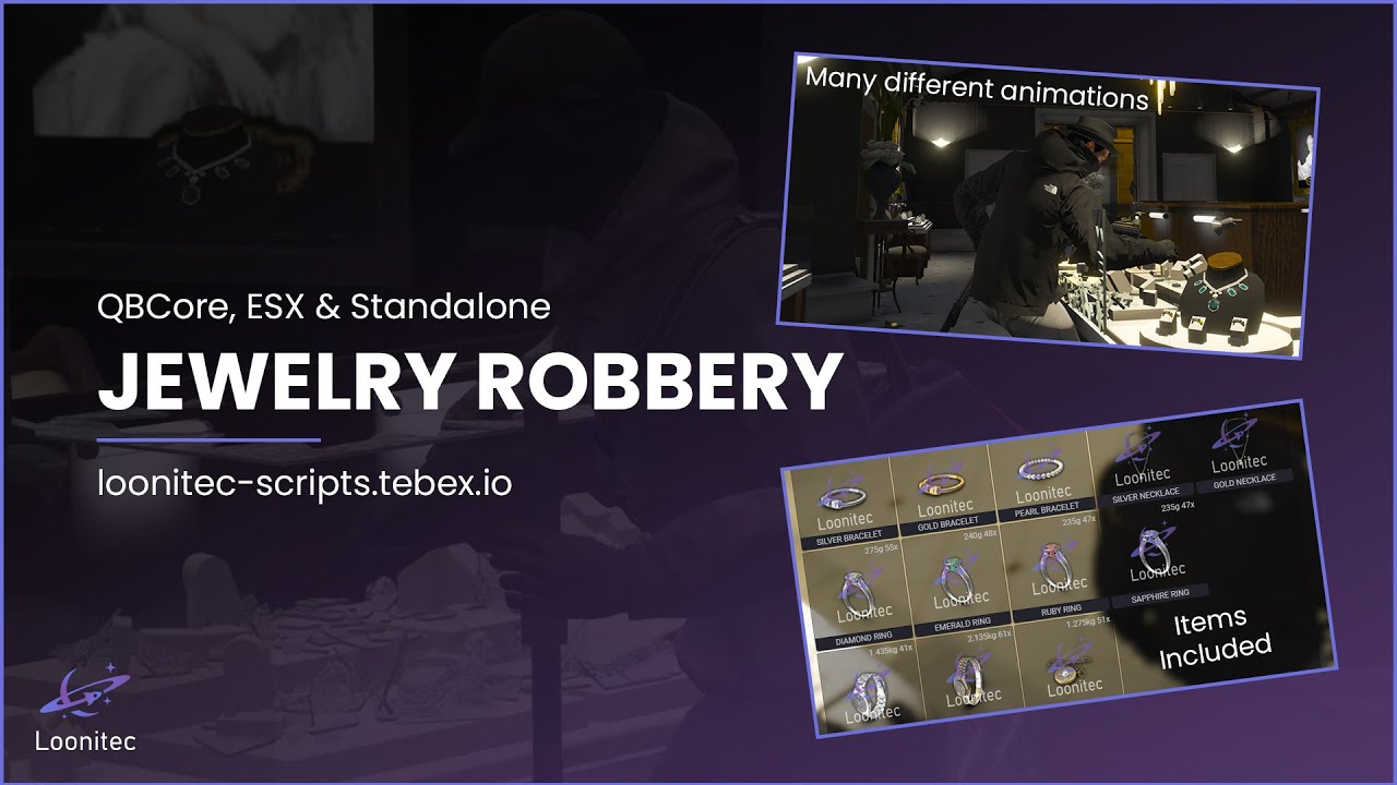 FiveM Script | Jewelry Store Robbery Script | QBCore/ESX/NDCore/Standalone | Loonitec Scripts