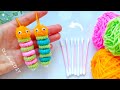 It&#39;s so Cute 💖☀️ Super Easy Caterpillar Making Idea with Cotton Buds - DIY Amazing Woolen Crafts