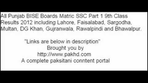 BISE DG Khan Board Matric SSC Part 1 9th Class Results 2012