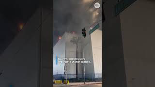 Fire breaks out at LA warehouse, releasing toxic ammonia fumes