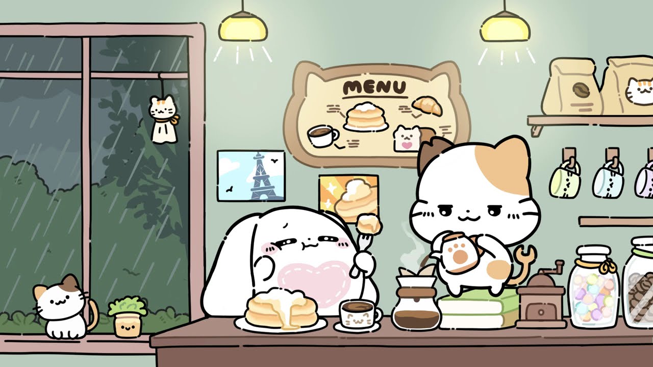 Rainy Coffee Shop Ambience｜Jazz & Rain Sounds at Bunny & Cat’s Café | ASMR for Study & Focus