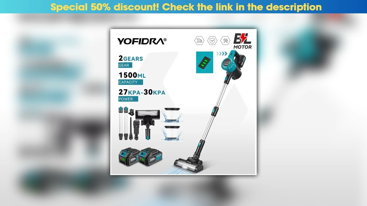 Slide YOFIDRA 1800W 30KPa Powerful Cordless Vacuum Cleaner Handheld with LED Light Household Cleani