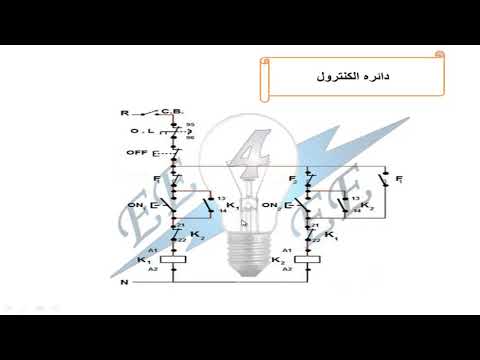 دائرة القوى والتحكم لمحرك يعمل فى إتجاهين مع إستخدام مفاتيح نهاية الشوط