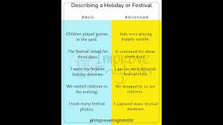 Describing a Holiday or Festival in Normal to Advance English #holiday #english #festival #tips