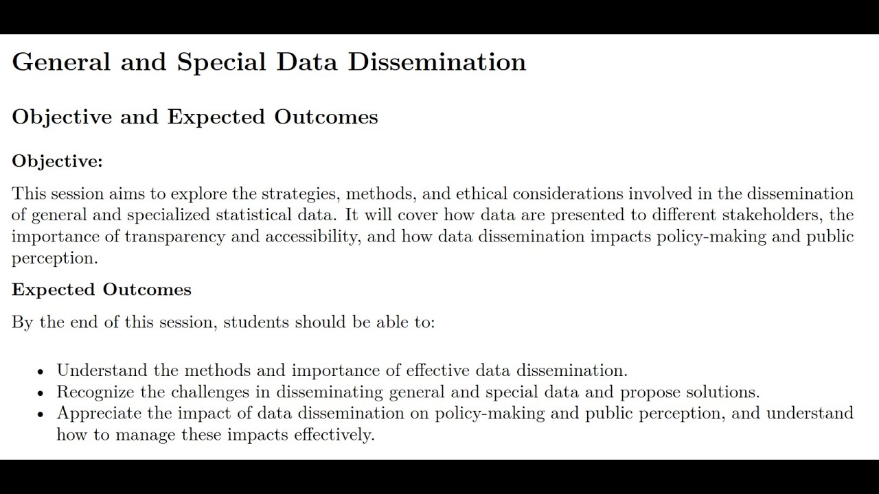 STA 758 (NSIS Lecture 5): General and Special Data Dissemination - YouTube