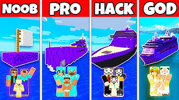 Minecraft: FAMILY PORTAL BOAT SHIP HOUSE BUILD CHALLENGE - NOOB vs PRO vs HACKER vs GOD in Minecraft