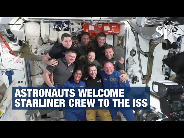 Astronauts welcome Starliner crew to the ISS class=