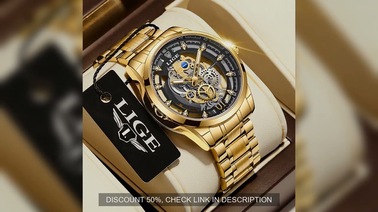 LIGE Men Watch Skeleton Quartz Wristwatch Gold Skeleton Retro Man Watch Top Brand Luxury Clock Mens