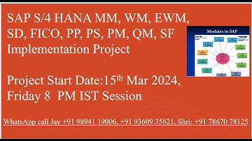 SAP S/4 Hana Implementation Project 15th March 2024. Call: Jay +9178670 78125