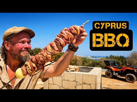 Making souvla with nothing in Cyprus - BBQ in Ayia Napa Cypriot barbecue with pork collar