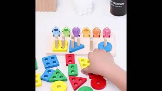 2 In1 Montessori Wooden Building Block Fishing Game Educational Toy