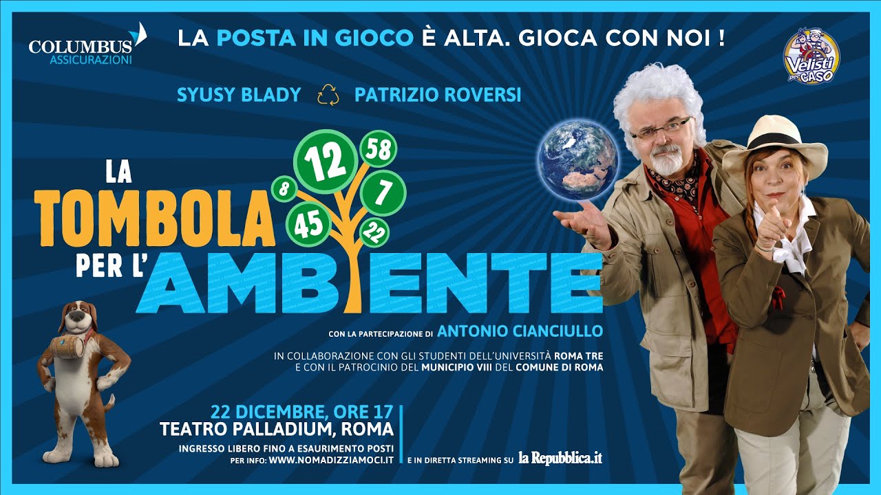 La Tombola per l'ambiente con Syusy Blady e Patrizio Roversi il 22 dicembre a Roma