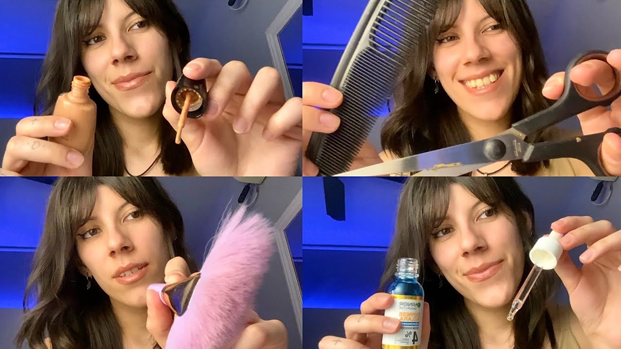 asmr TE HAGO DE TODO | makeup, peluquería, skincare, uñas, spit painting