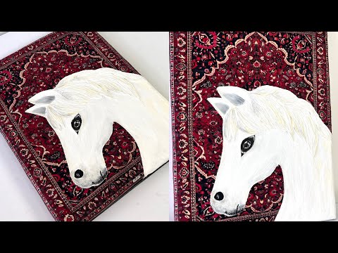 Textured Horse Painting on Persian Carpet Background | Mixed Media Art
