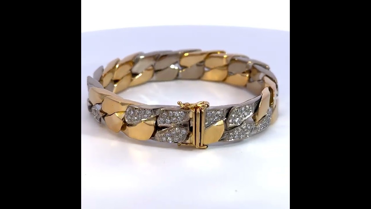 Diamantarmband, Gelbgold-Weißgold 750, 19 bewegliche Kettenglieder fassen 150 Brillanten 3,00ct.TW