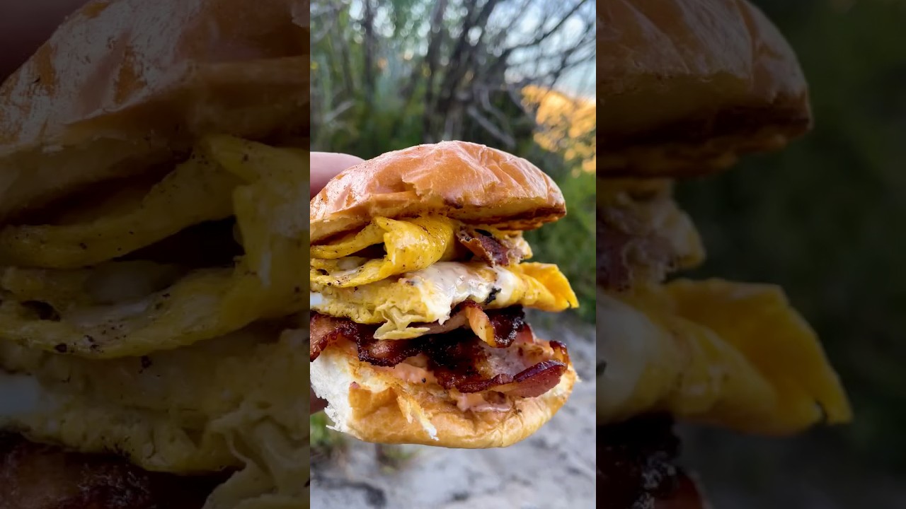 Bacon and Egg Breakfast Sandwich🥓🍳🧀🍔 Breakfast Burger on the beach  | Camp Meal  | Jetboil