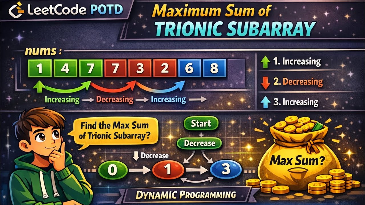 Leetcode 3640 | Maximum Sum of Trionic Subarray | Dynamic Programming ...