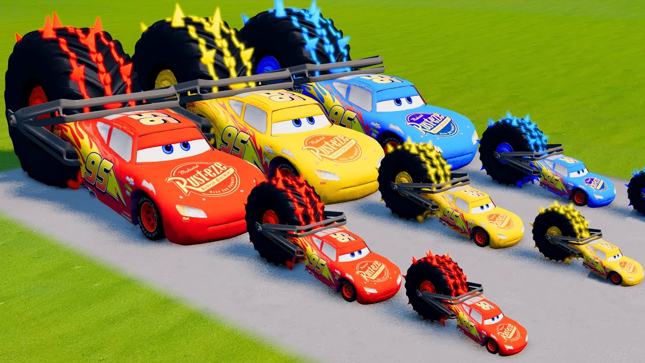 Big & Small McQueen Giant Saw Wheels VS Train | BeamNG.drive