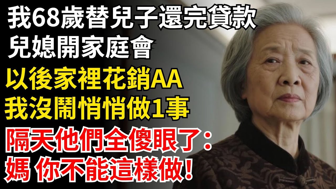 我68歲替兒子還完貸款，兒媳開家庭會：以後家裡花銷AA，我沒鬧悄悄做1事，隔天他們全傻眼了：媽 你不能這樣做！#晚年生活#中老年生活#為人處世#生活經驗#情感故事#幸福人生#上了年紀該明白的事