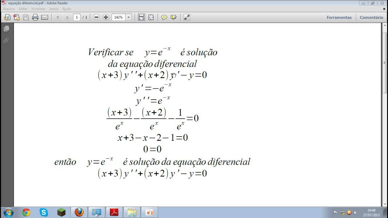 Funcao Que E Solucao De Uma Equacao Diferencial Youtube