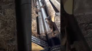 Industrial machine processing round wood logs into smooth circular dowels