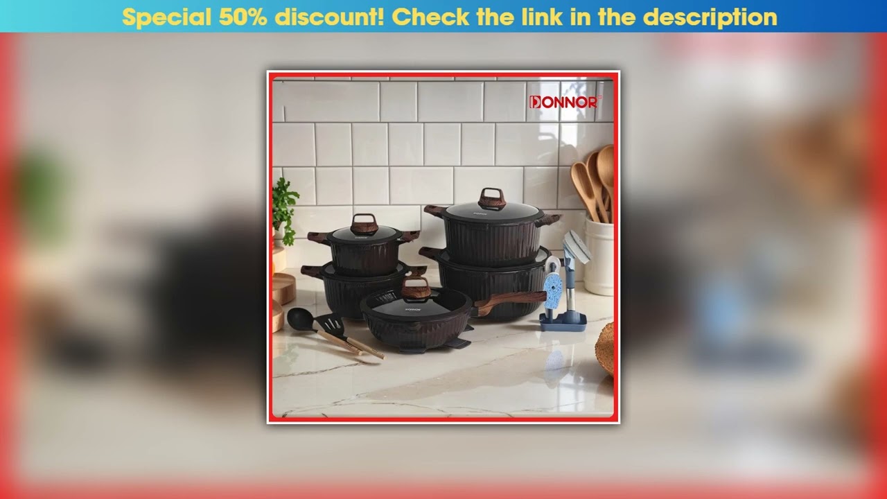 Hands-on DONNOR 20/21pcs Non-stick Cookware Set Large Striped Soup Pot with Lid Kitchen Frying Pan•