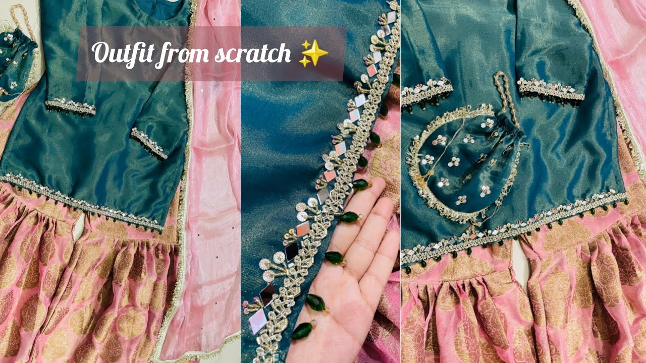 Outfit from scratch / Embroidery tutorial on gharara dress 💫 mehndi dress embroidey for beginners