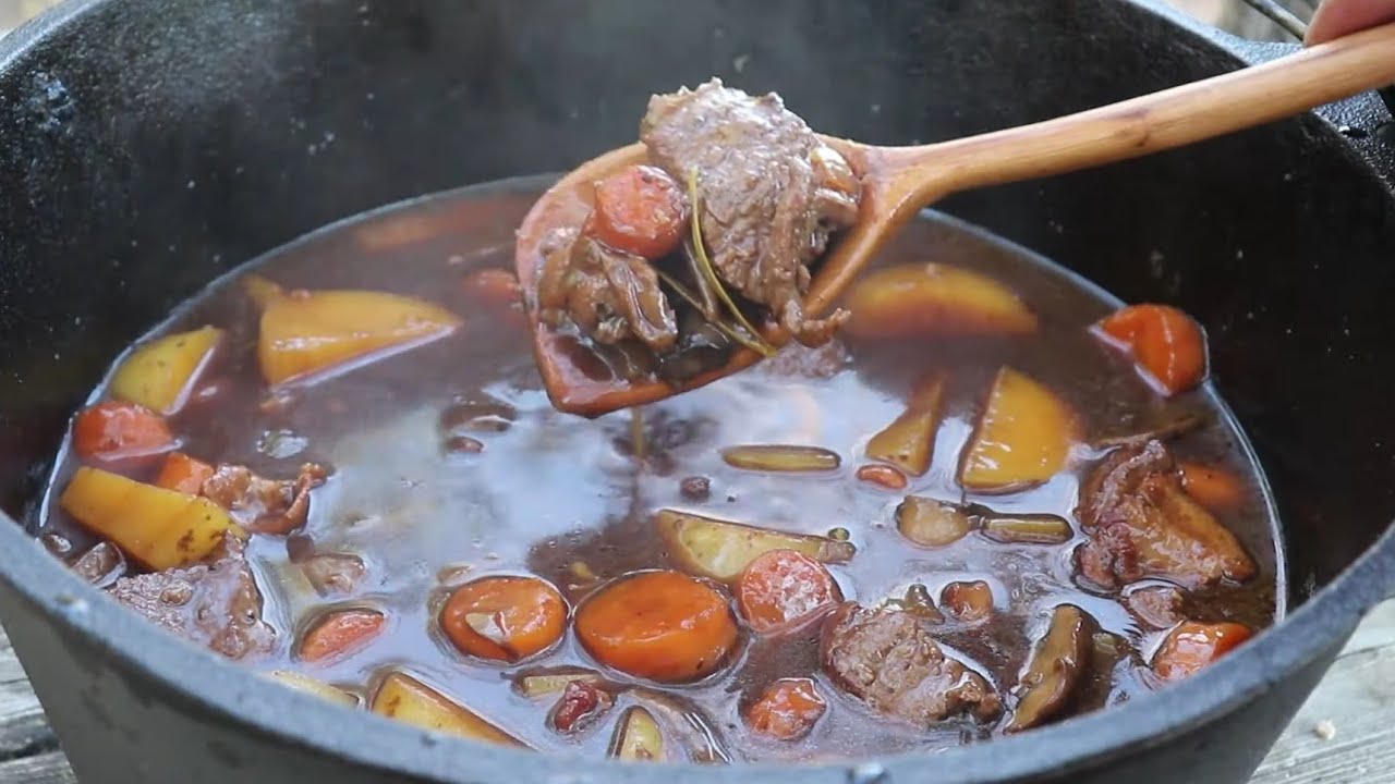 Dutch Oven Beef Stew-Campfire Cooking! - YouTube