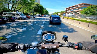 4K #H1n Returning to home office. Scrambler 1200 XC. Daily commute. City ride. RAW sound. POV