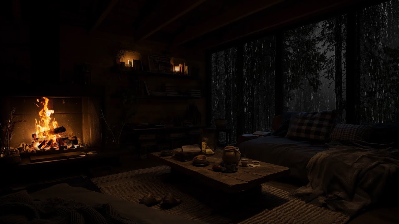 Rainfall, Thunder & Crackling Fire 🌧️ Peaceful Soundscape for Deep Sleep and Focus