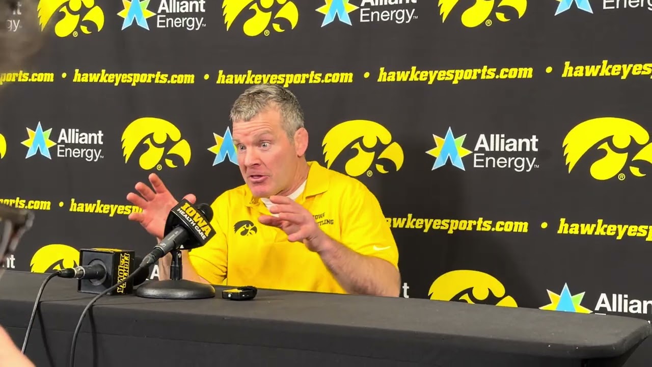 Iowa Head Coach Tom Brands talks to the media after his teams 32-3 loss to Penn State