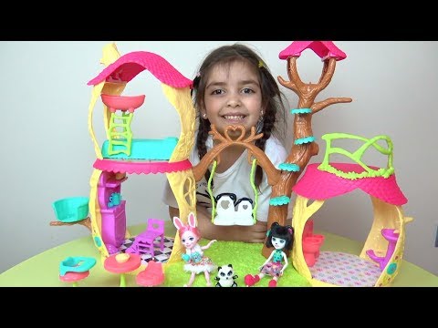 Enchantimals Panda'nın Oyun Dünyası Evi Pandanın Oyuncak Ağaç evi Azra ile Playhouse Panda Set DIY