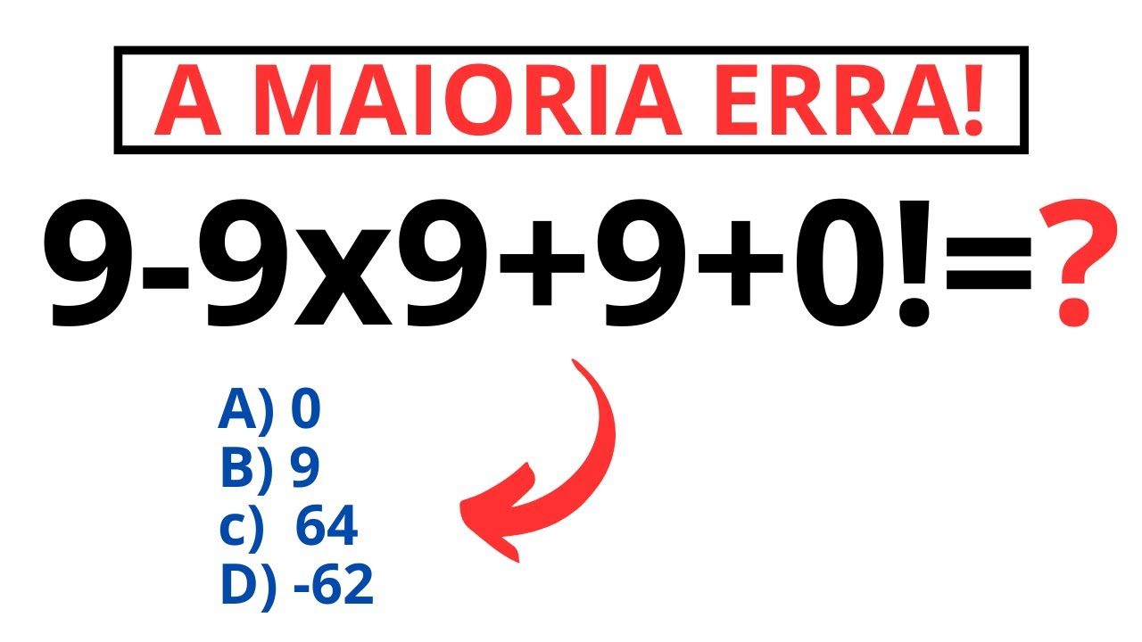 🔥9-9x9+9+0!= Consegue resolver? - YouTube