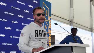 Rams coach Sean McVay gives an update on Aaron Donald and talks about overseas travel philosophy 