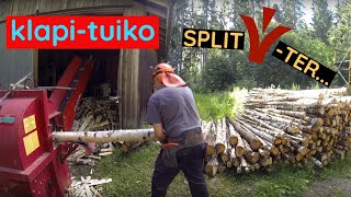 Making 4 m^3 ( ~1 cord) of firewood and stacking half of it on a pallet.