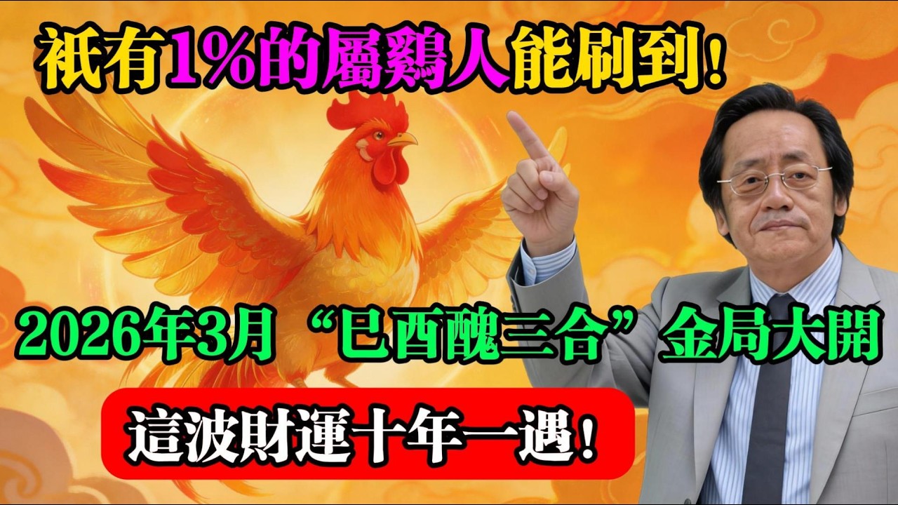 只有1%的屬雞人能刷到！2026年3月“巳酉丑三合”金局大開，這波財運十年一遇！#倪海廈 #屬雞運勢 #生肖運勢 #2026流年運勢 #巳酉丑三合 #命理知識   #易經 #國學智慧