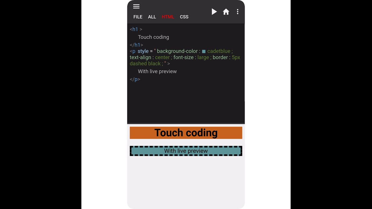 Touch Coding ; HTML CSS live code editor - YouTube