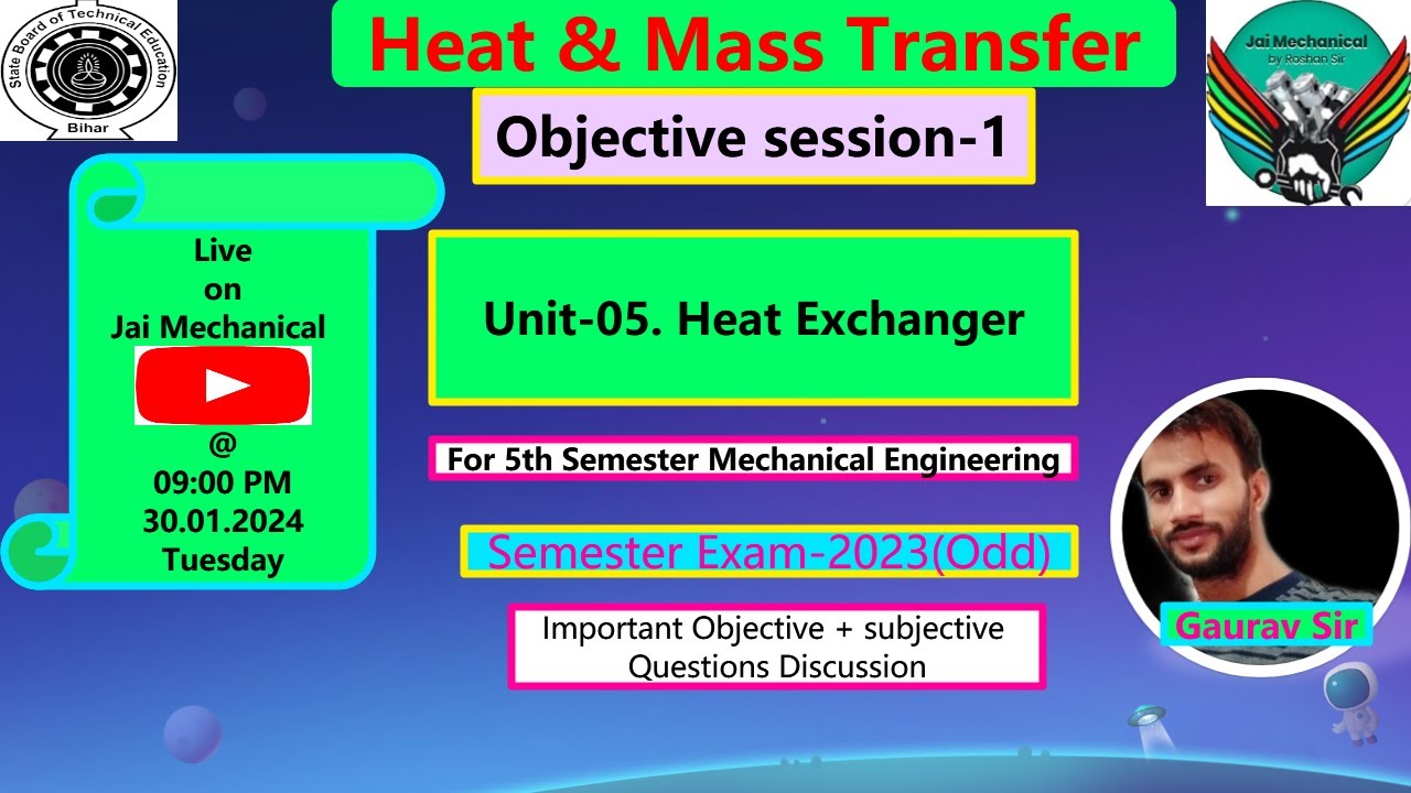 Objective Session-01 ||  Unit-05- Heat Exchanger || HMT || 5th Semester ME || SBTE Exam -2023 ||