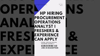 HP Hiring | Freshers | Procurement | Operations | Analyst | Supply Chain | Operations | Wfh Wealth