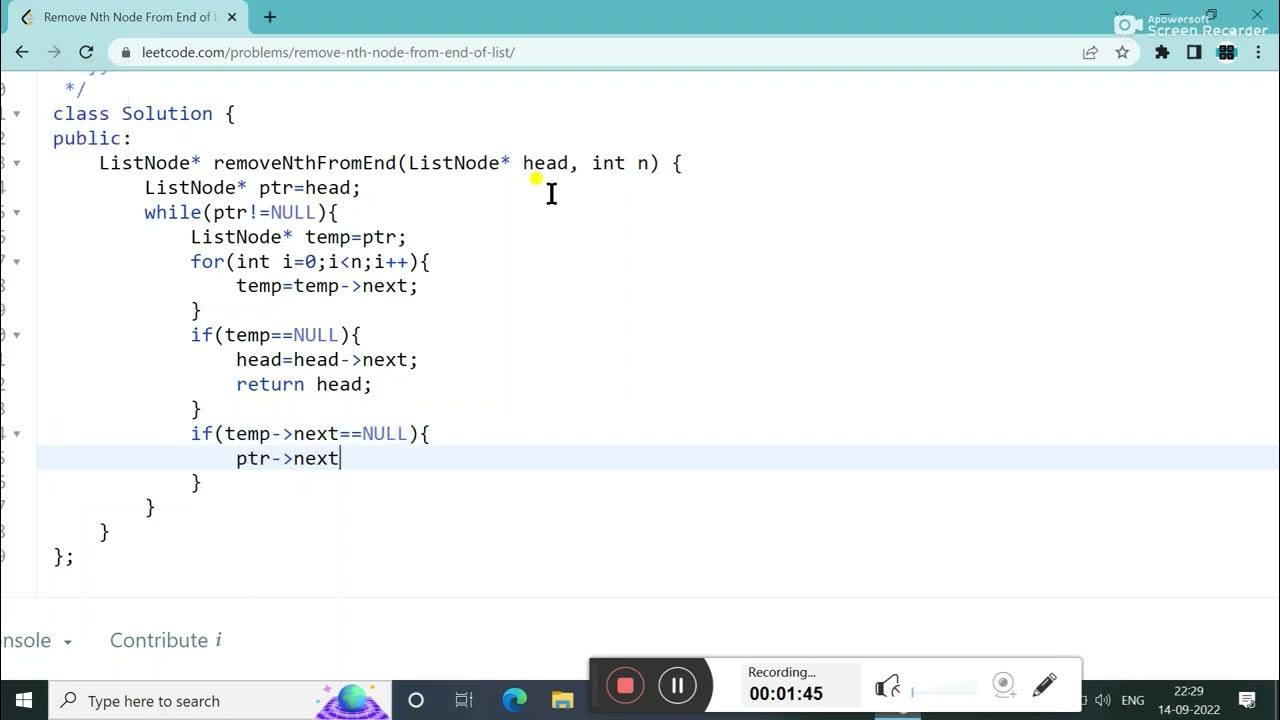 19. Remove Nth Node From End of List || LEETCODE SOLUTION || IN C++ ...