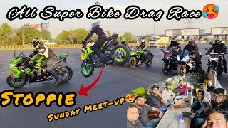 Super Bike Drag Race🥵 Sunday Meet-Up❤️|| ZX10R || BMW S100R || Z900 || ZX6R || Hayabusa ||jk Vlogs