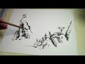 Japanese sumi-e ink painting scene
