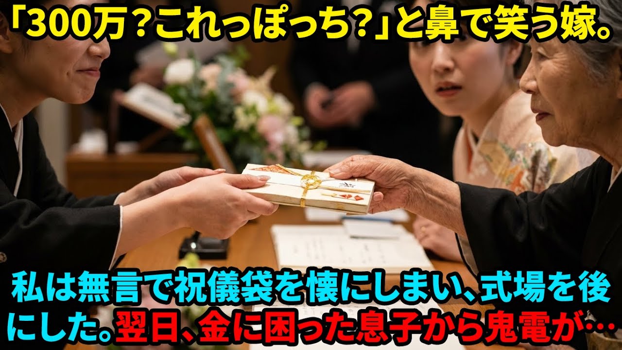 【スカッと】結婚祝いに300万包んだら嫁「たったこれだけ？w」私「じゃあ無しで」→祝儀を回収して帰宅した結果…【シニアライフ】【60代以上の方へ】