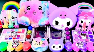 [ASMR]Mixing "Cute Cat vs Kuromi" Eyeshadow,Glitters Into Clear Slime satisfying 고양이&쿠로미 (454)