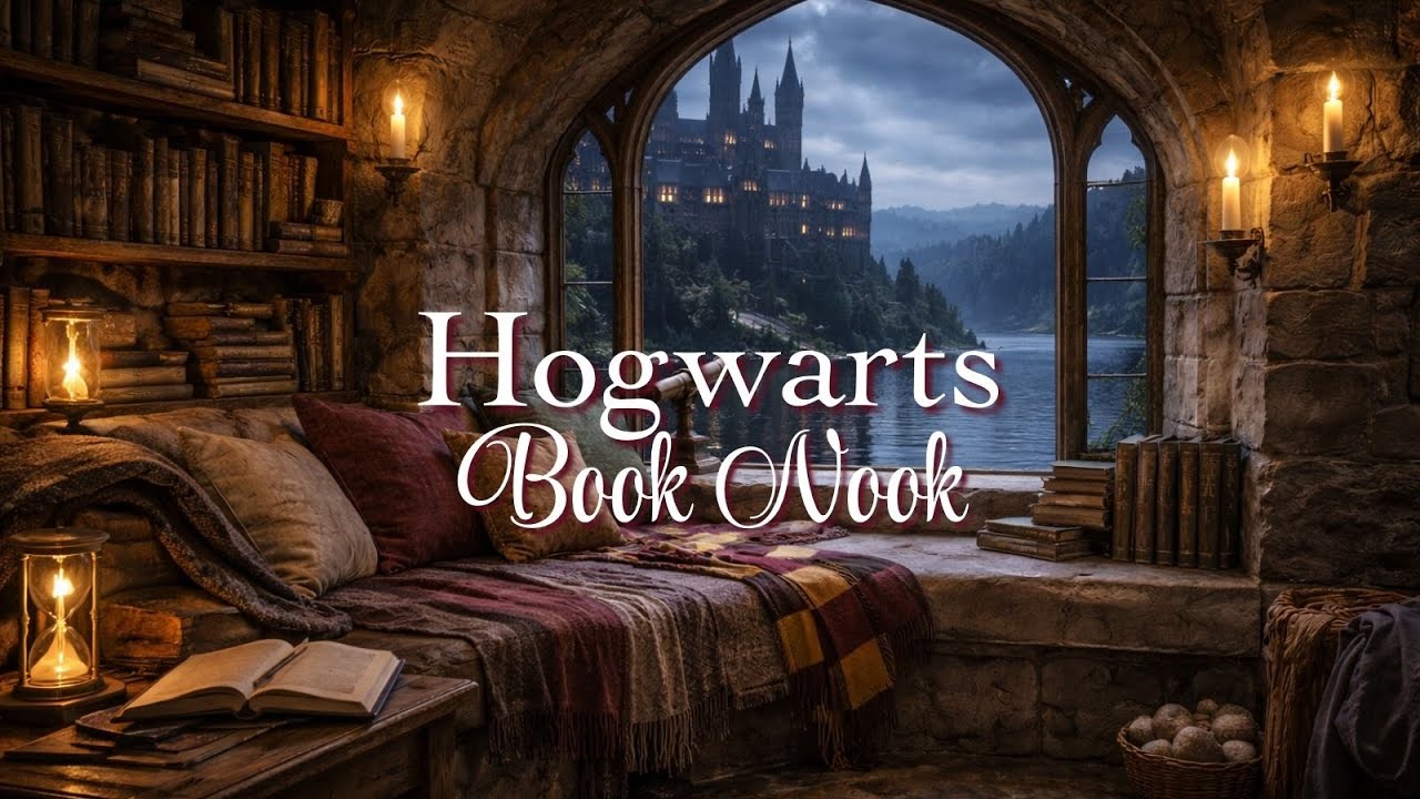 Hogwarts Reading Nook | Rainy Day Reading by the Black Lake | Harry Potter Dark Academia/Ambience🌧️📚