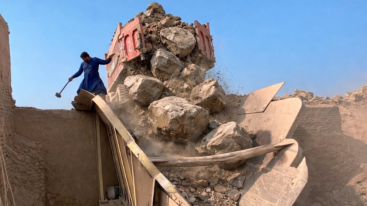 Large stones were stuck together. It took a lot of effort to get them out.